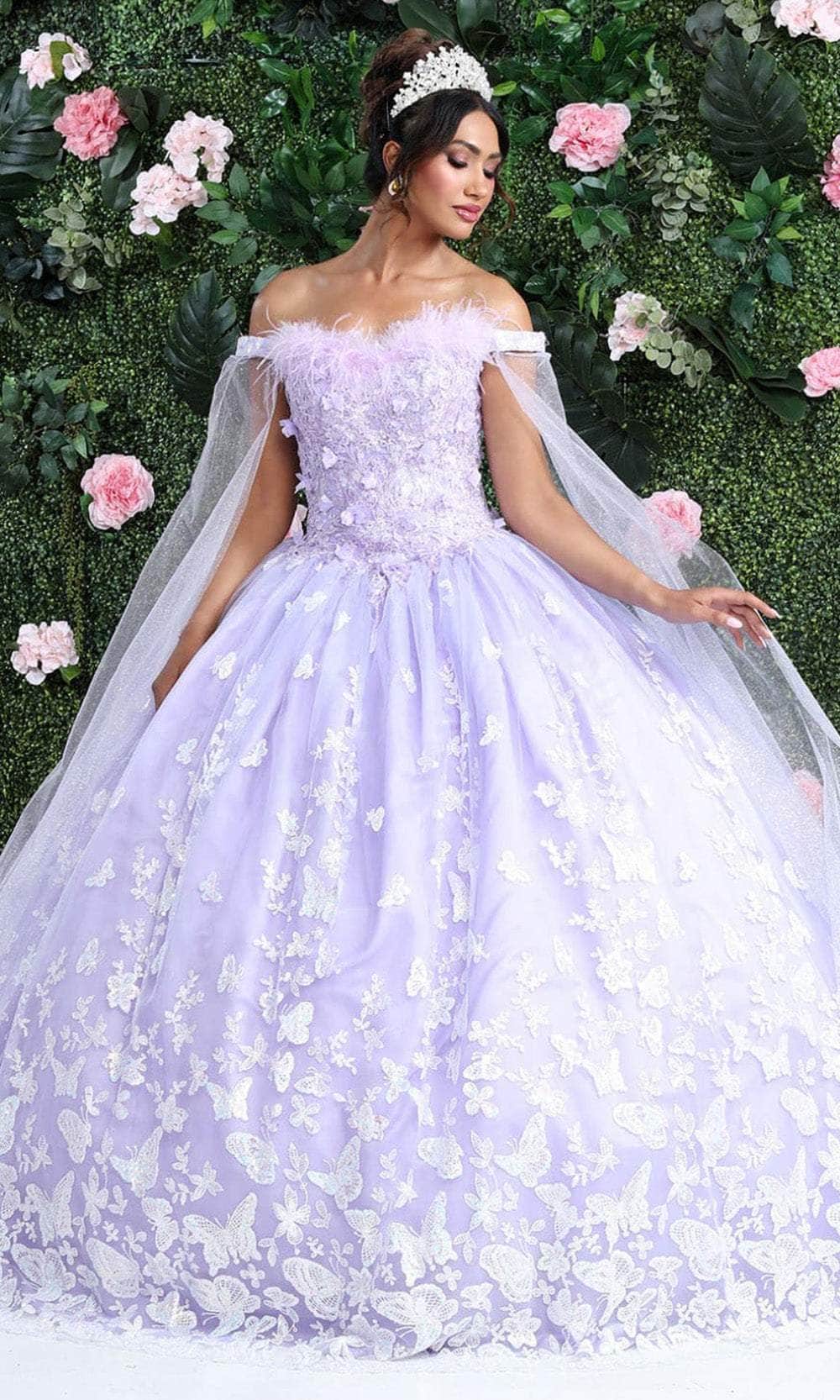 Vestido de quinceañera con adornos de plumas LK197