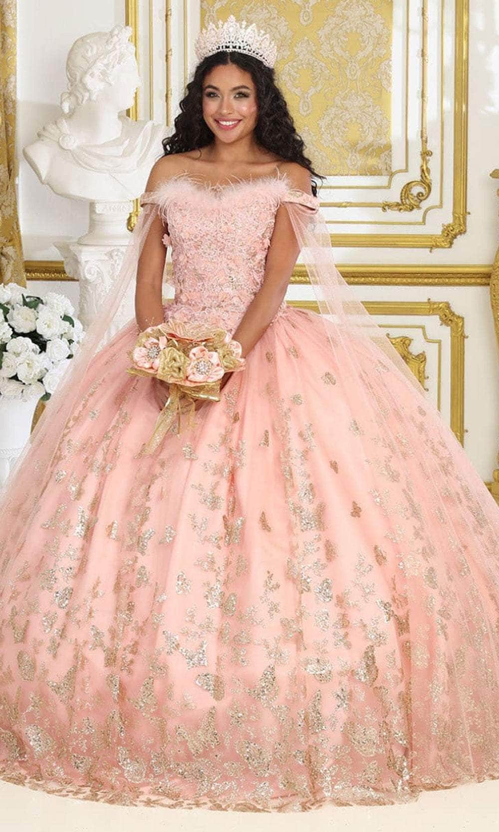 Vestido de quinceañera con adornos de plumas LK197