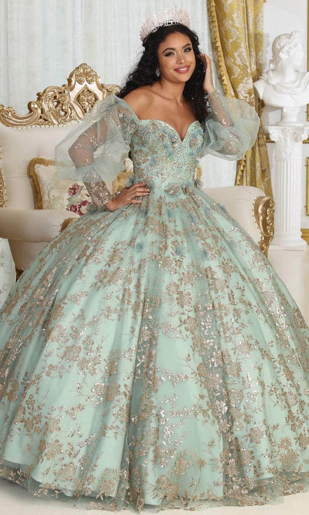 Vestido de quinceañera con mangas abullonadas LK206
