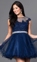 Vestido Corto Manga Casquillo con Apliques de Encaje Dancing Queen 9489