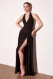 Vestido Halter sin Espalda para Prom con Abertura - Ladivine T502