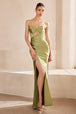 Vestido ajustado satinado sin tirantes con abertura de Ladivine T708