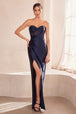 Vestido ajustado satinado sin tirantes con abertura de Ladivine T708