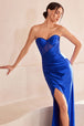 Vestido ajustado satinado sin tirantes con abertura de Ladivine T708