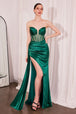 Vestido Prom Largo Strapless con Escote Profundo en V - Ladivine T811