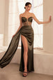 Vestido Prom Largo Strapless con Escote Profundo en V - Ladivine T811