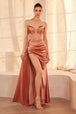 Vestido Prom Largo Strapless con Escote Profundo en V - Ladivine T811