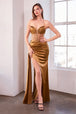 Vestido Prom Largo Strapless con Escote Profundo en V - Ladivine T811