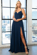 Amelia Couture 477 Vestido largo sin mangas y cuello en V de gasa