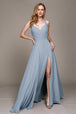 Amelia Couture 477 Vestido largo sin mangas y cuello en V de gasa