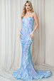 Amelia Couture 7028 Satén Malla Lentejuelas Vestido Largo Sin Mangas