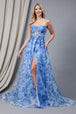 Amelia Couture 2106 Vestido largo sin mangas de organza estampado