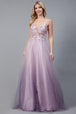 Amelia Couture 5040 Malla Bordada Vestido Largo Sin Mangas
