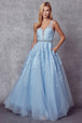 Vestido de tul con apliques florales y cuello en V de Juliet 224