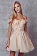 Vestido corto con hombros descubiertos 3D Floral de Juliet 861