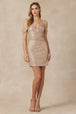 Vestido corto ajustado de lentejuelas con hombros fríos de Juliet 868