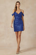 Vestido corto ajustado de lentejuelas con hombros fríos de Juliet 868