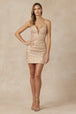Vestido corto ajustado con cuello en V y estampado de lentejuelas de Juliet 870