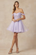 Vestido corto con hombros descubiertos bordado de Juliet 880