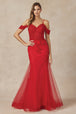 Vestido de sirena con apliques y hombros fríos de Juliet 281