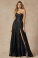 Vestido largo sin tirantes con estampado de purpurina de Juliet 2403