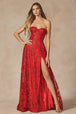 Vestido largo sin tirantes con estampado de purpurina de Juliet 2403