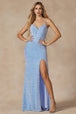 Vestido largo ajustado de terciopelo y lentejuelas Juliet 2408