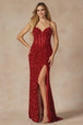 Vestido largo ajustado de terciopelo y lentejuelas Juliet 2408