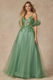 Vestido corsé con mangas abullonadas y mariposa 3D de Juliet 2401