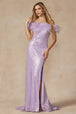 Vestido de plumas con hombros descubiertos de lentejuelas de Juliet 292