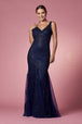 Vestido de sirena sin mangas bordado de Nox Anabel A398