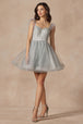 Vestido corto bordado de plumas sin mangas de Juliet 881
