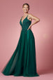 Vestido largo con cuerpo de tul bordado de Nox Anabel R357