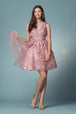 Vestido Corto Aplique Floral 3D de Nox Anabel R708