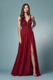Vestido largo con cuerpo bordado de Nox Anabel Y299