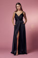 Vestido Largo de Satén con Cuello en V de Nox Anabel R1029