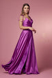 Vestido Largo de Satén con Cuello en V de Nox Anabel R1029