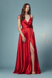 Vestido Largo de Satén con Cuello en V de Nox Anabel R1029