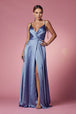 Vestido Largo de Satén con Cuello en V de Nox Anabel R1029