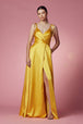 Vestido Largo de Satén con Cuello en V de Nox Anabel R1029