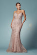 Vestido de sirena con estampado de purpurina y cuello en V de Nox Anabel R282-1