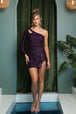 Vestido corto de lentejuelas con un hombro de Nox Anabel S776