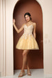 Vestido Corto con Aplique de Encaje de Nox Anabel R707