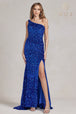 Vestido de lentejuelas con abertura en un hombro de Nox Anabel R1202