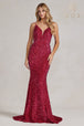Vestido de Lentejuelas con Cuello de Sirena de Nox Anabel R1071