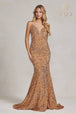 Vestido de Lentejuelas con Cuello de Sirena de Nox Anabel R1071