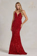 Vestido de Lentejuelas con Cuello de Sirena de Nox Anabel R1071