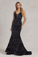 Vestido de sirena con espalda de encaje y lentejuelas de Nox Anabel C1109