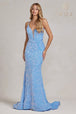 Vestido de sirena con espalda de encaje y lentejuelas de Nox Anabel C1109