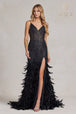 Vestido entallado de plumas con estampado de purpurina de Nox Anabel C1119